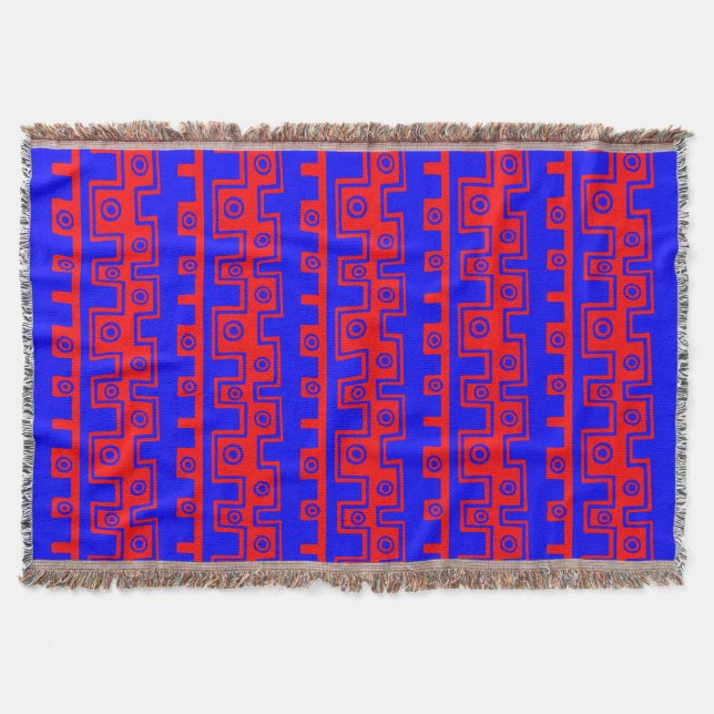 Manta Estilo Tribal II - Azul e Vermelho (Frente)