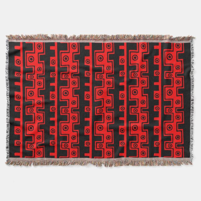 Manta Estilo Tribal II - Preto em Vermelho (Frente)