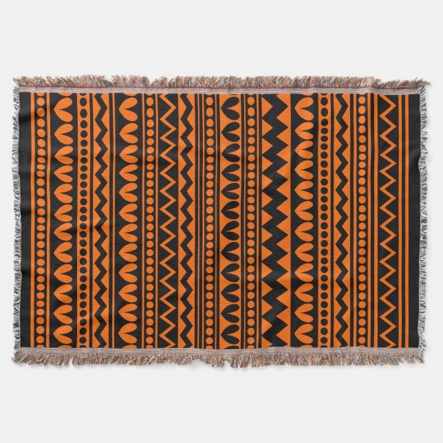 Manta Estilo Tribal - Preto em Laranja (Frente)