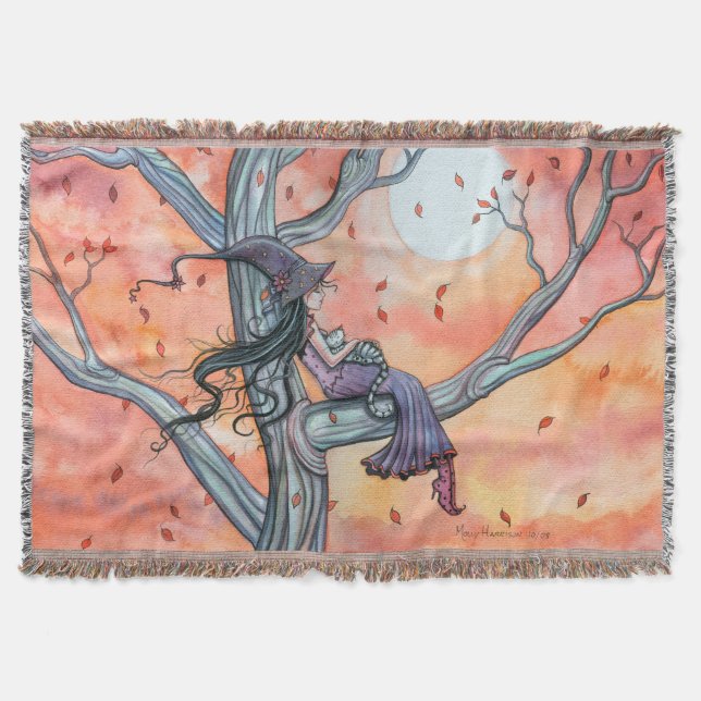 Manta Fall Slumber Fantasy Witch Cat Halloween Art (Frente)