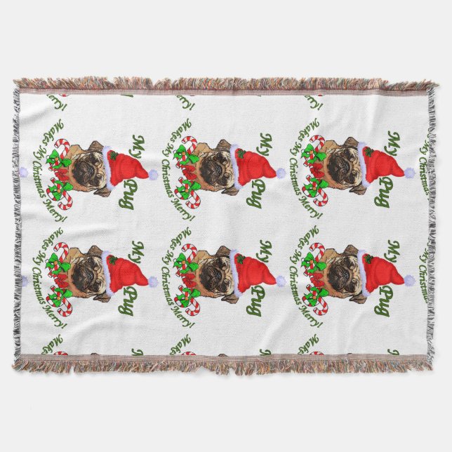 Manta Feliz de Natal Pug (Frente)