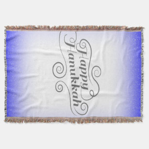 Manta Feliz Hanukkah com fundo azul branco de 2 tons