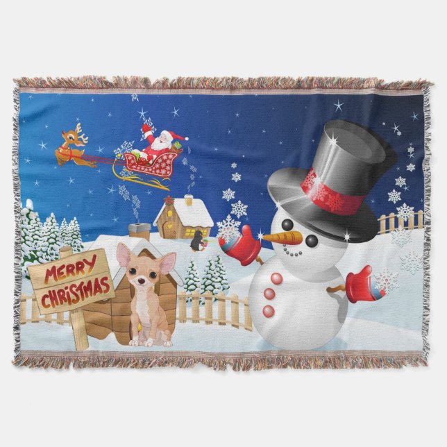 Manta Feliz Natal Chihuahua com Frosty (Frente)
