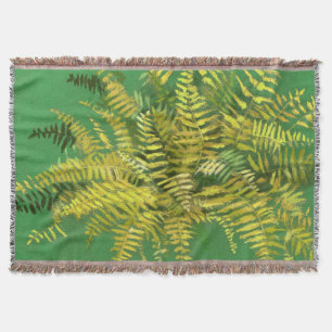 Manta Fern, frondes, verde-verde-ouro amarelo-verde