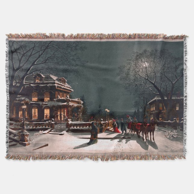 Manta Festa Vitoriana de Véspera de Natal Manchada Neve (Frente)