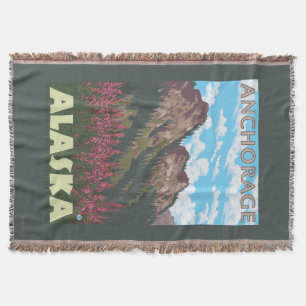 Manta Fireweed & montanhas - Anchorage, Alaska