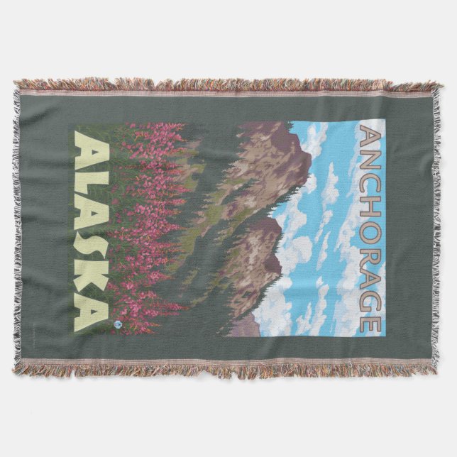 Manta Fireweed & montanhas - Anchorage, Alaska (Frente)