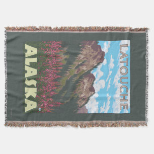 Manta Fireweed & montanhas - Latouche, Alaska