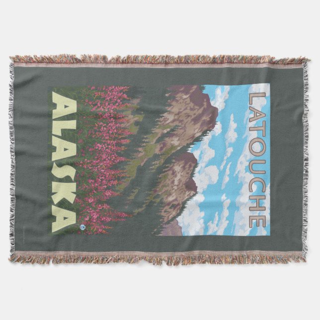 Manta Fireweed & montanhas - Latouche, Alaska (Frente)