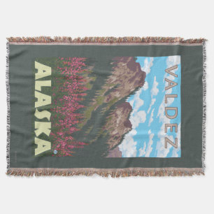 Manta Fireweed & montanhas - Valdez, Alaska