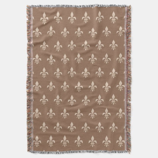 Manta Fleur de Lis em bege claro em Taupe Tan (Frente Vertical)