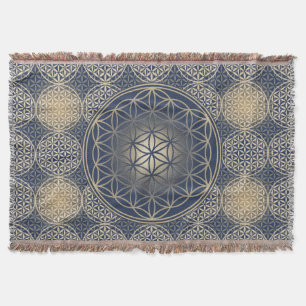 Manta Flor da vida - padrão do selo - areia azul