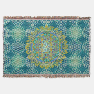 Manta Flor da Vida - padrão do selo - ciano