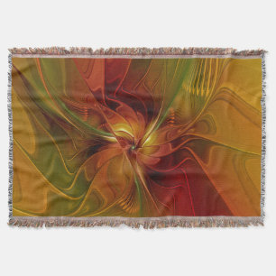 Manta Flor verde-laranja-abstrato Vermelho Castanho-Cast