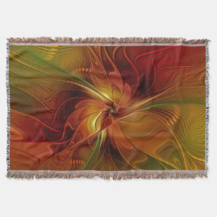 Manta Flor verde-laranja-abstrato Vermelho Castanho-Cast