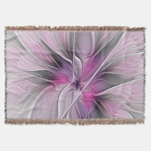 Manta Fractal Fractal Moderna Abstrato com Cinza Rosa Fl