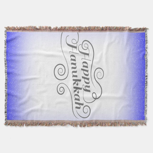 Manta Fundo Branco Azul de 2 tons Feliz Hanukkah (Frente)
