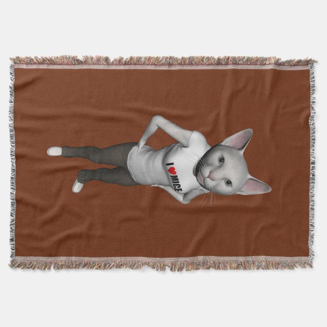 Manta Gato Branco Engraçado Que Adora Ratos (Frente)