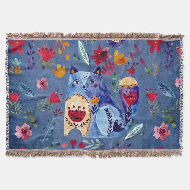 Manta Gato Cheeky no Jardim Flor (Frente)