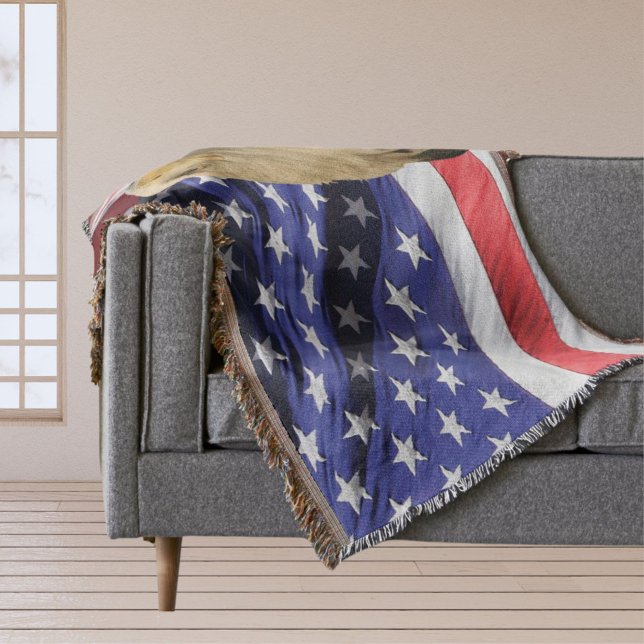 Manta Gato-de-Boca-Americano e Bandeira Jogam Banheira (American Bald Eagle and Flag Throw Blanket)