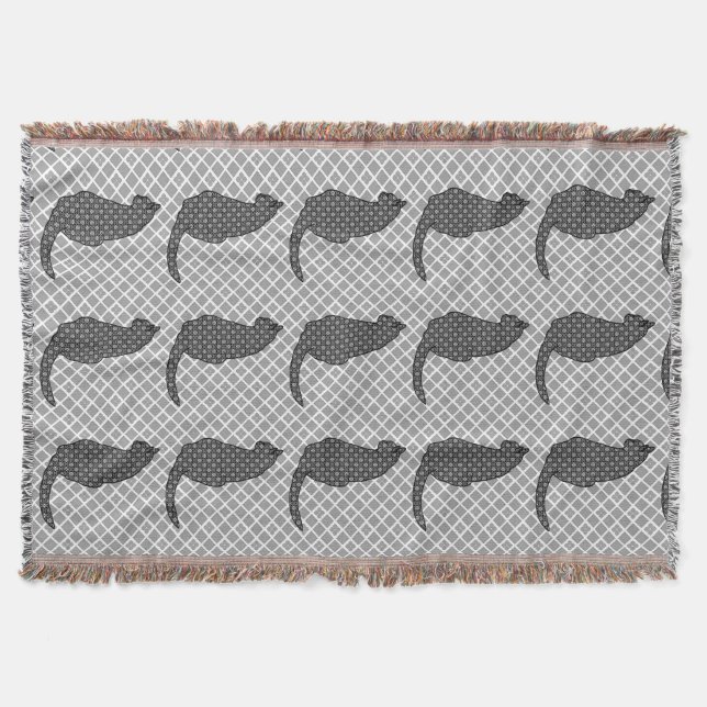 Manta Gato japonês - impressão preto e branco do quimono (Frente)