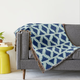Manta Ikat Aztec Pattern - Indigo e azul claro
