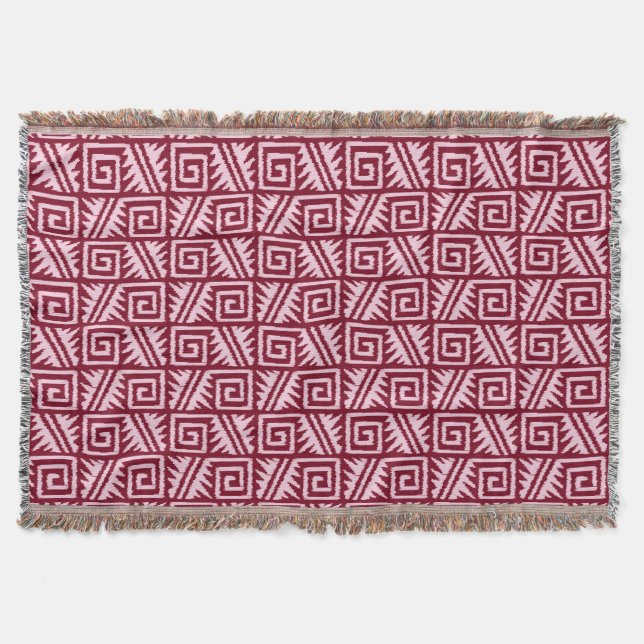 Manta Ikat Aztec Tribal - Borgonha e Rosa (Frente)