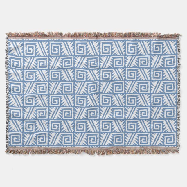 Manta Ikat Aztec Tribal - Sky Blue/White (Frente)