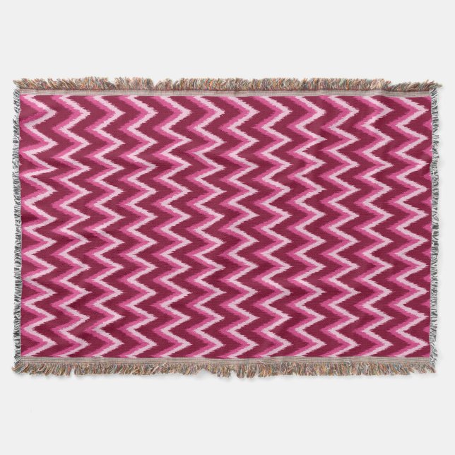 Manta Ikat Chevron Stripes - Burqundy, Rosa e Rosa (Frente)