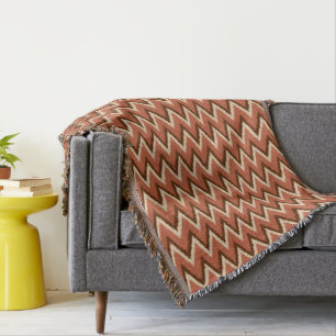 Manta Ikat Chevron Stripes - Ferrugem, castanha e bege