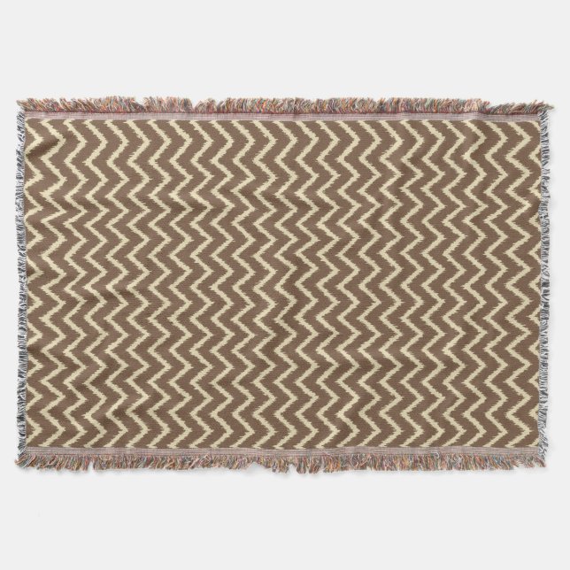 Manta Ikat Chevrons - Castanho-chocolate e bronzeado (Frente)