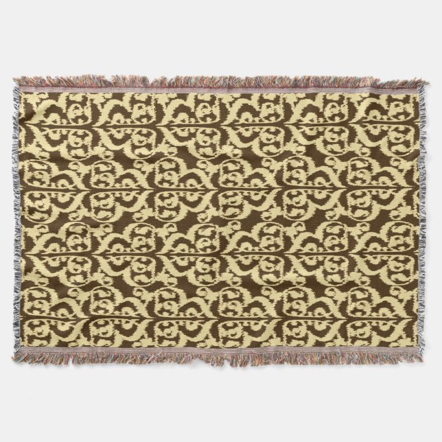 Manta Ikat Moorish Damask - chocolate marrom e bronzeado (Frente)