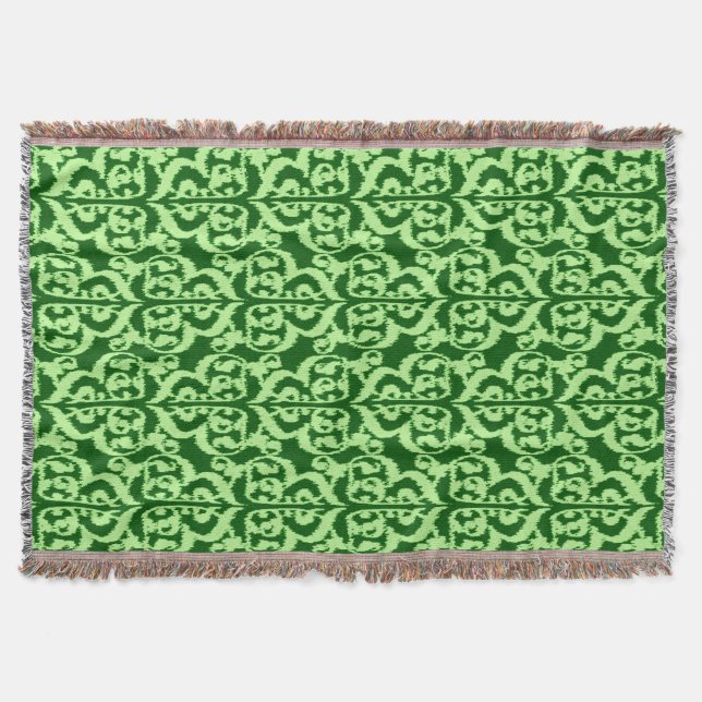 Manta Ikat Moorish Damask - pinheiro e horta verdes (Frente)
