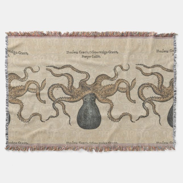 Manta Ilustração Octopus Kraken Vintage (Frente)