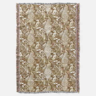 Manta Impressão de Pavão Art Nouveau, Marrom e Creme