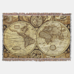 Manta Impressionante Mapa Antigo do Mundo Vintage e Boni