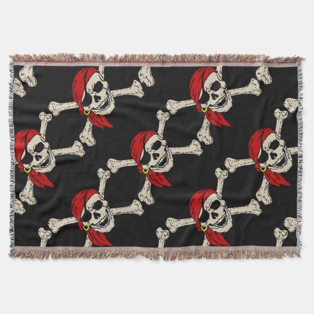 Manta Jolly Roger Pirate Skull Bones Red Bandanna (Frente)
