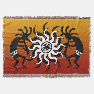 Manta Laranja preto branco sudoeste Design Kokopelli