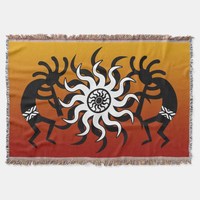 Manta Laranja preto branco sudoeste Design Kokopelli (Frente)