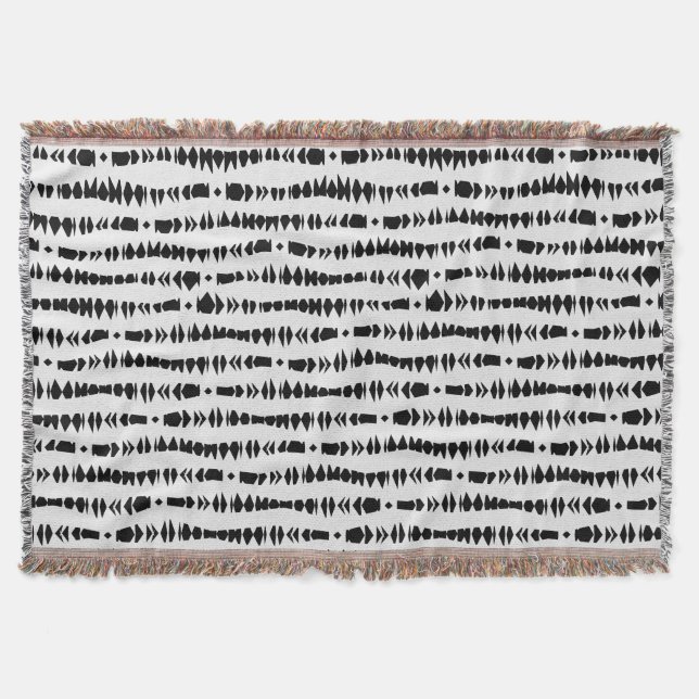 Manta Listras tribais contemporâneas brancas e pretas (Frente)