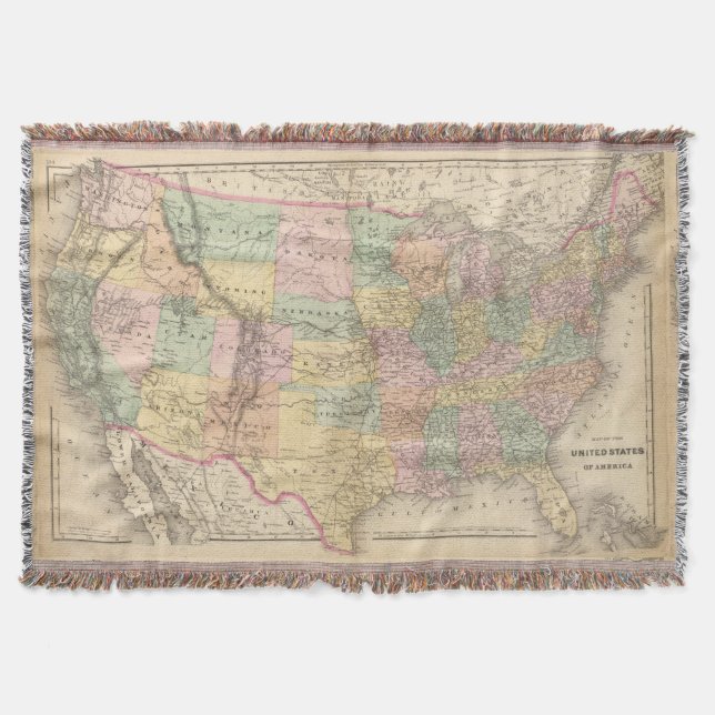 Manta Mapa de Vinage dos Estados Unidos (1873) (Frente)
