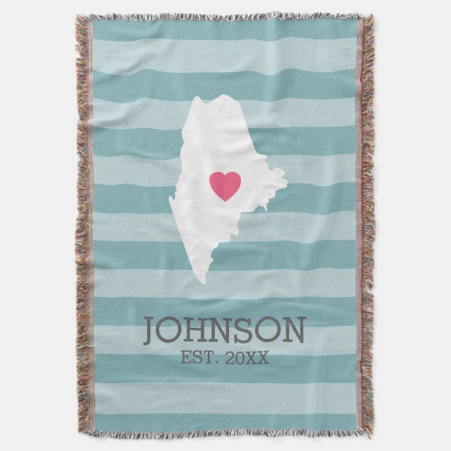 Manta Mapa do Estado de Maine - Casamento Personalizado  (Frente Vertical)