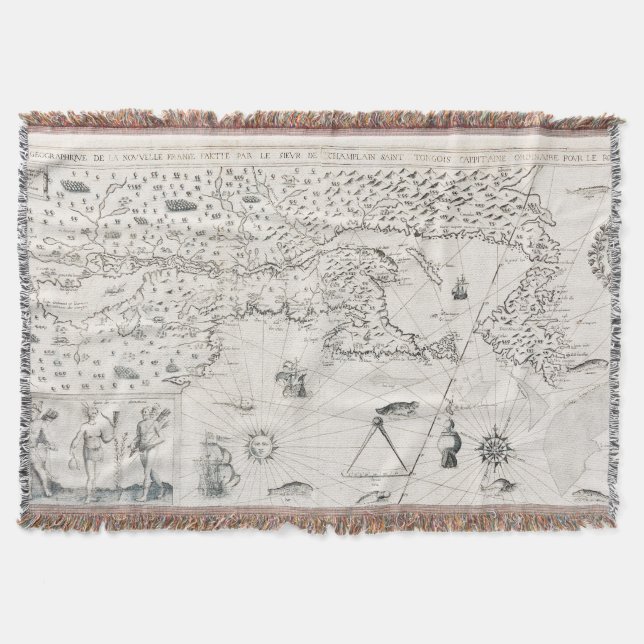 Manta Mapa do Mundo Medieval Quebec - Nouvelle - França  (Frente)