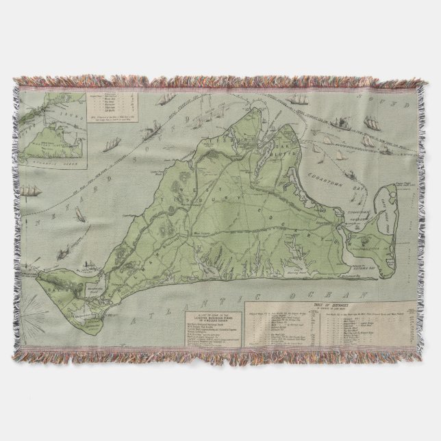 Manta Mapa do vintage de Marthas Vinhedo (1913) (Frente)