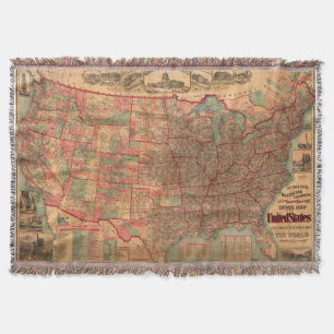 Manta Mapa dos Estados Unidos do vintage (1883)