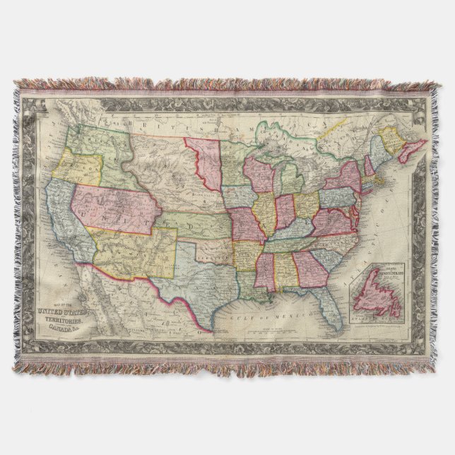 Manta Mapa dos Estados Unidos, e de territórios (Frente)