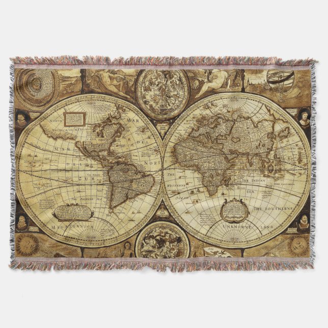 Manta Mapa Impressionante do Vintage do Velho Mundo (Frente)