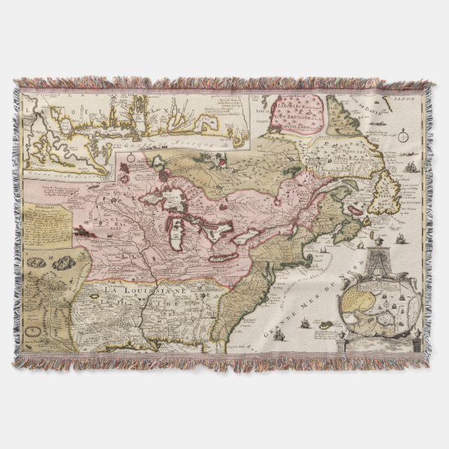 Manta Mapa medieval francês da América do Quebec/Nova-Fr (Frente)