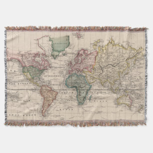 Manta Mapa Vintage do Mundo (1833)