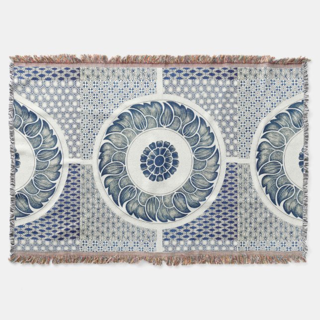 Manta Medalhão Chinês: Chinoiserie Azul Índigo (Frente)